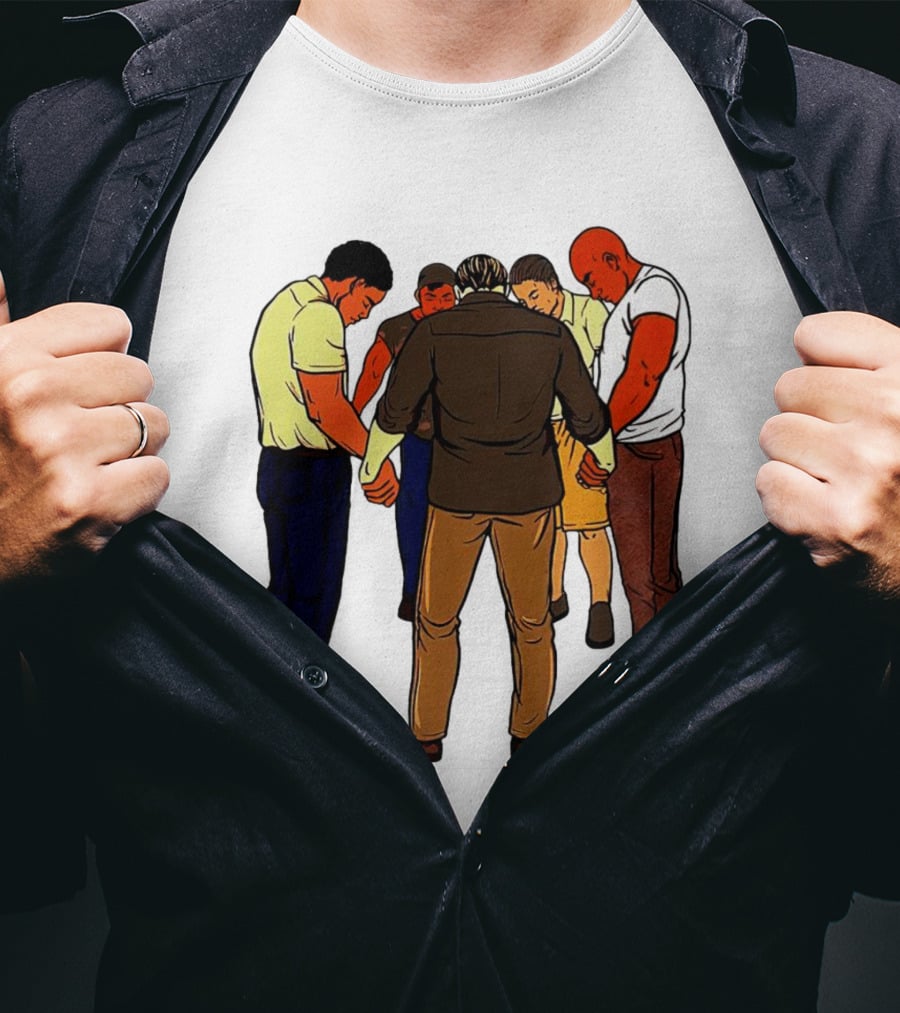 Black Men Praying In Circle Together T-Shirt