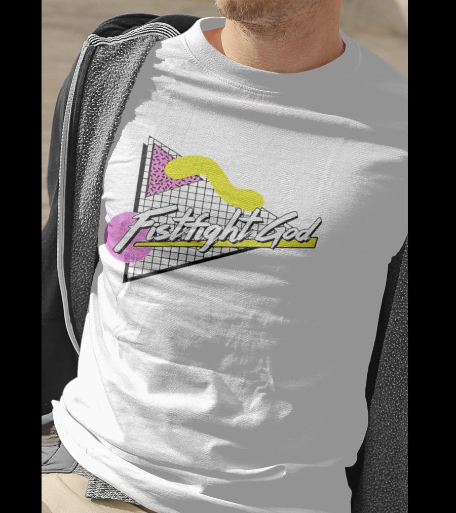 Fistfight God 80s Retro Wave Style Triangles Circles Grid T-Shirt