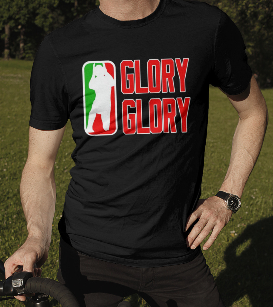 GLORY GLORY Soccer Trophy Celebration Silhouette Mexican Flag Colors T-Shirt