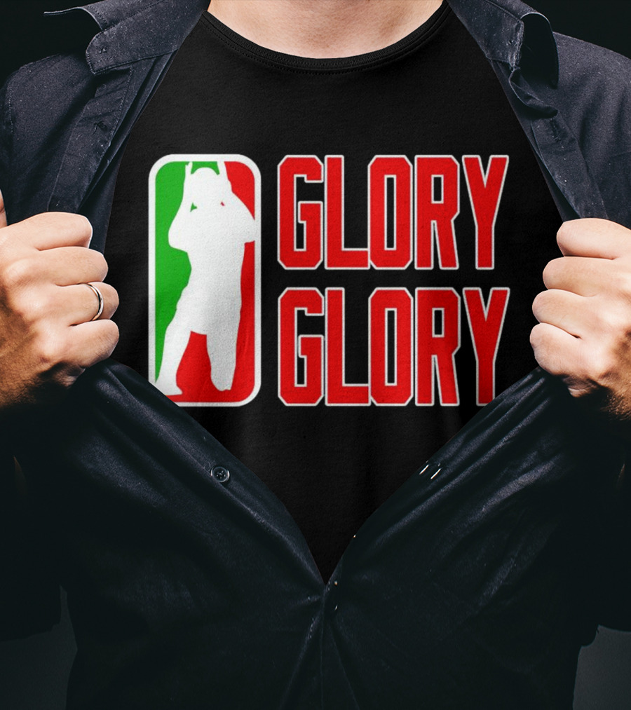 GLORY GLORY Soccer Trophy Celebration Silhouette Mexican Flag Colors T-Shirt