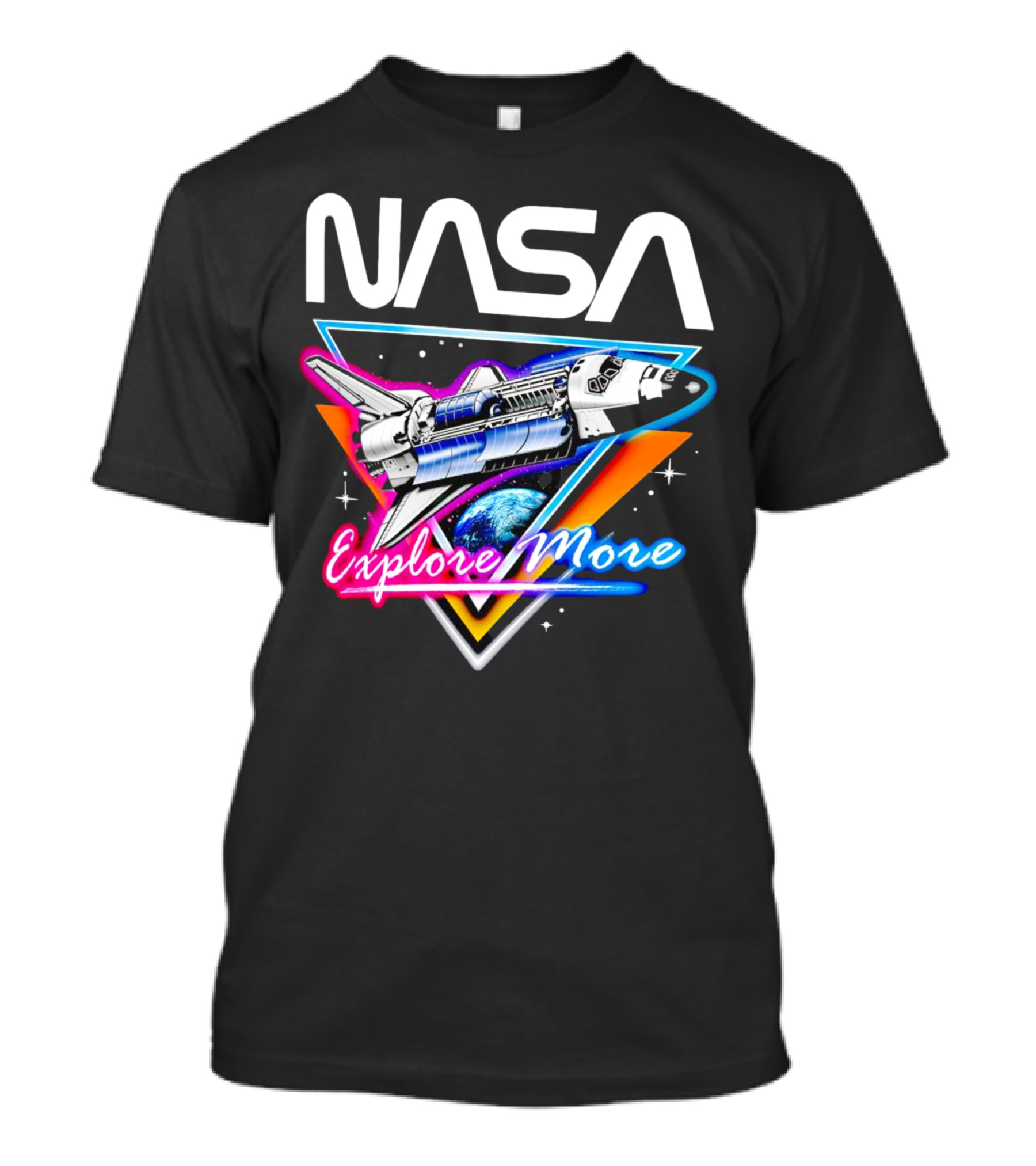 NASA Neon Glow Space Shuttle Explore More T-Shirt