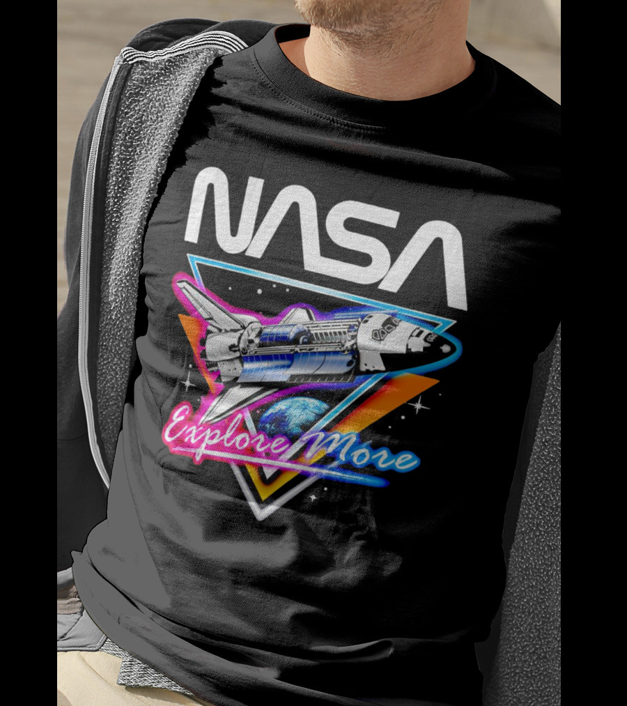 NASA Neon Glow Space Shuttle Explore More T-Shirt
