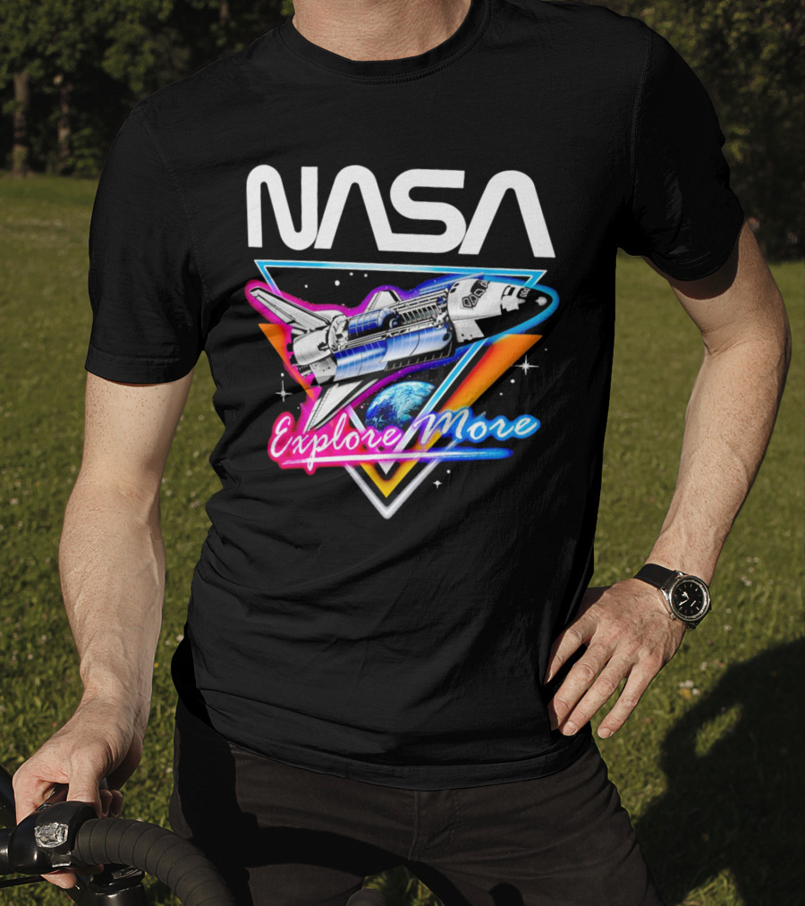 NASA Neon Glow Space Shuttle Explore More T-Shirt