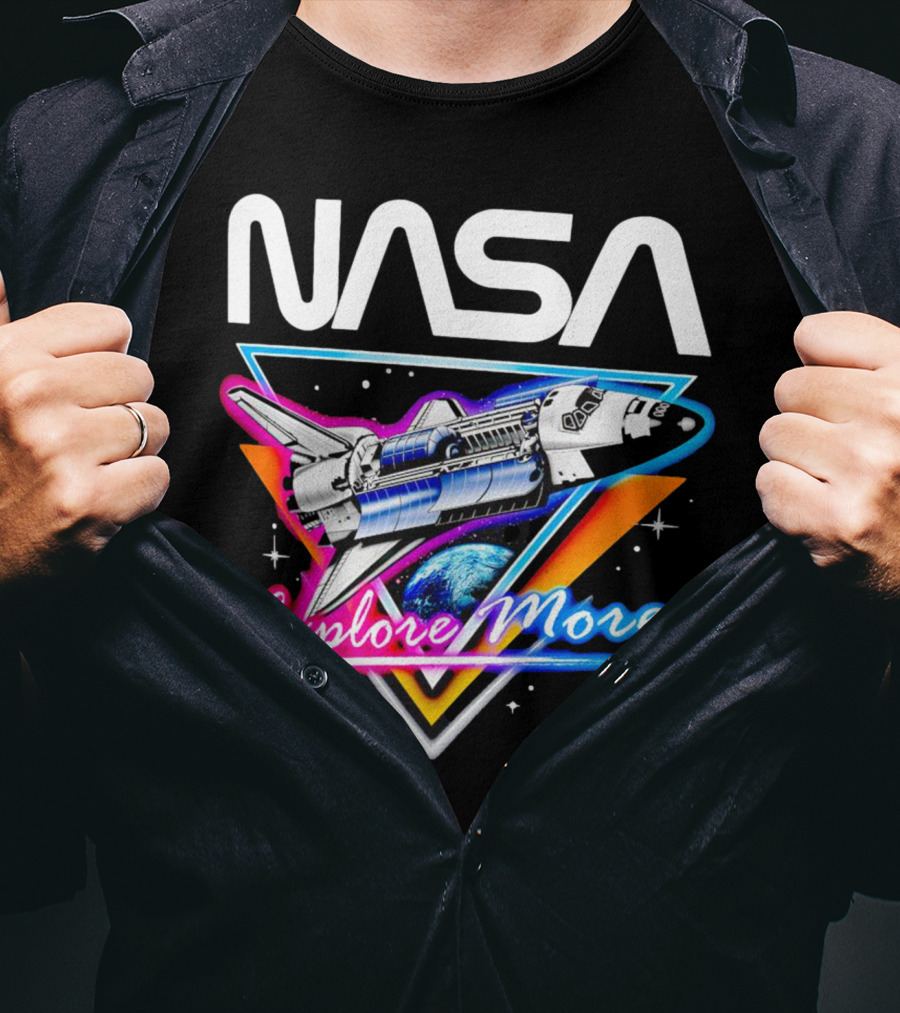 NASA Neon Glow Space Shuttle Explore More T-Shirt