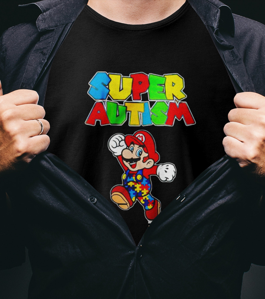 Super Autism Mario Puzzle Piece Overalls Iconic Character T-Shirt