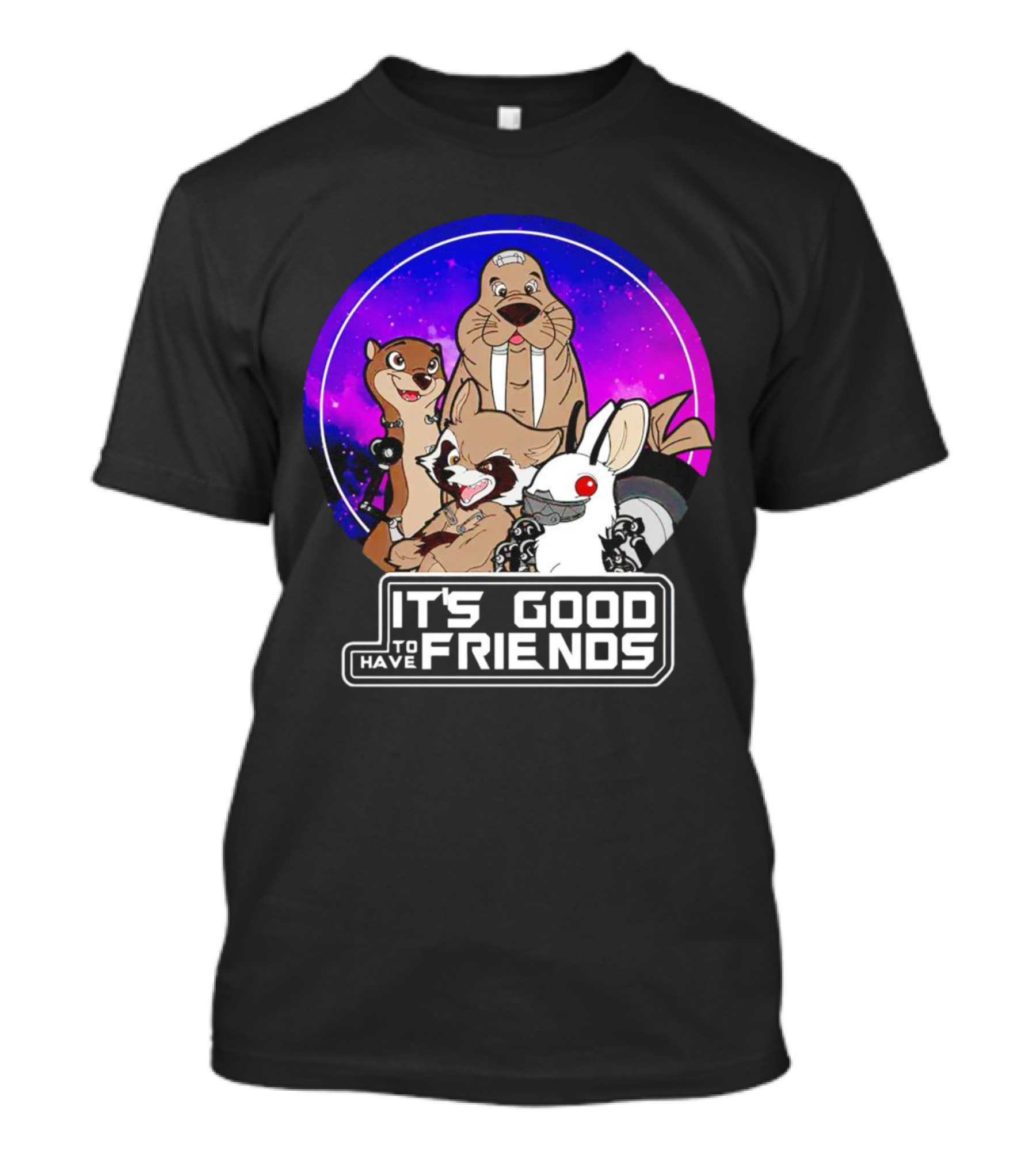 It's Good To Have Friends Rocket Rabbit Space Circle T-Shirt
