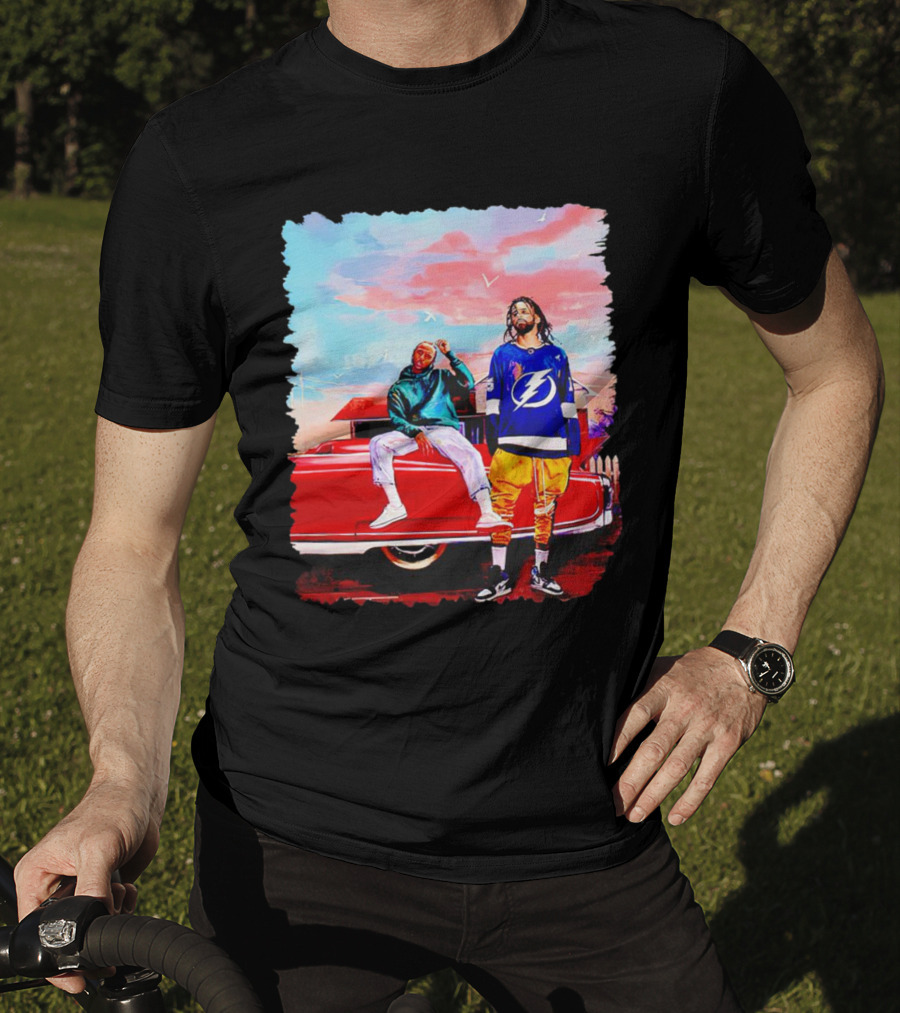 J Cole And Kendrick Lamar Concert With Retro Car And Tampa Bay Lightning Jersey T-Shirt