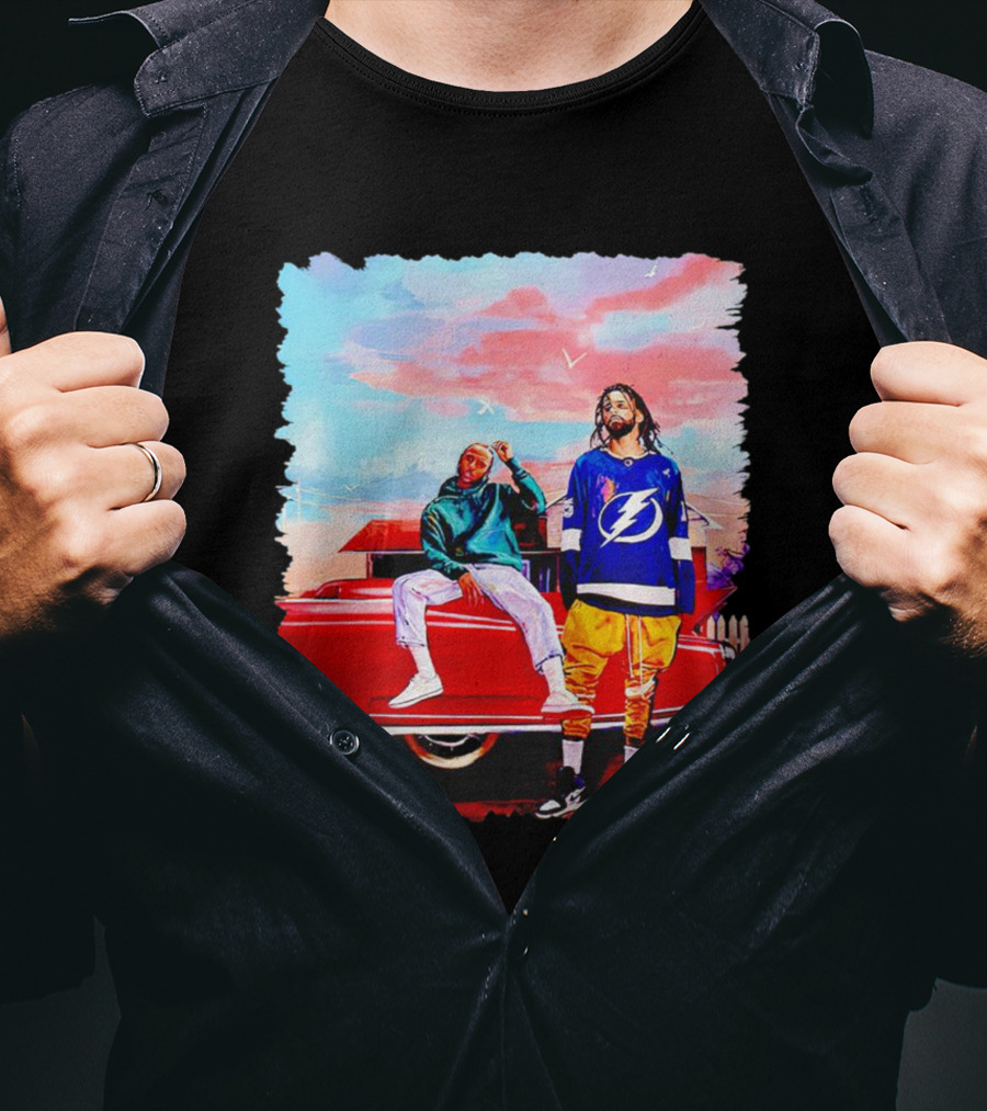 J Cole And Kendrick Lamar Concert With Retro Car And Tampa Bay Lightning Jersey T-Shirt