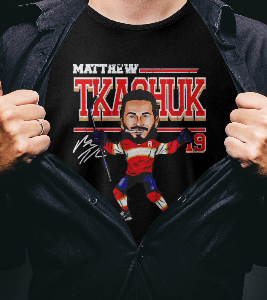 Matthew Tkachuk Florida Panthers Number 19 Cartoon Signature T-Shirt