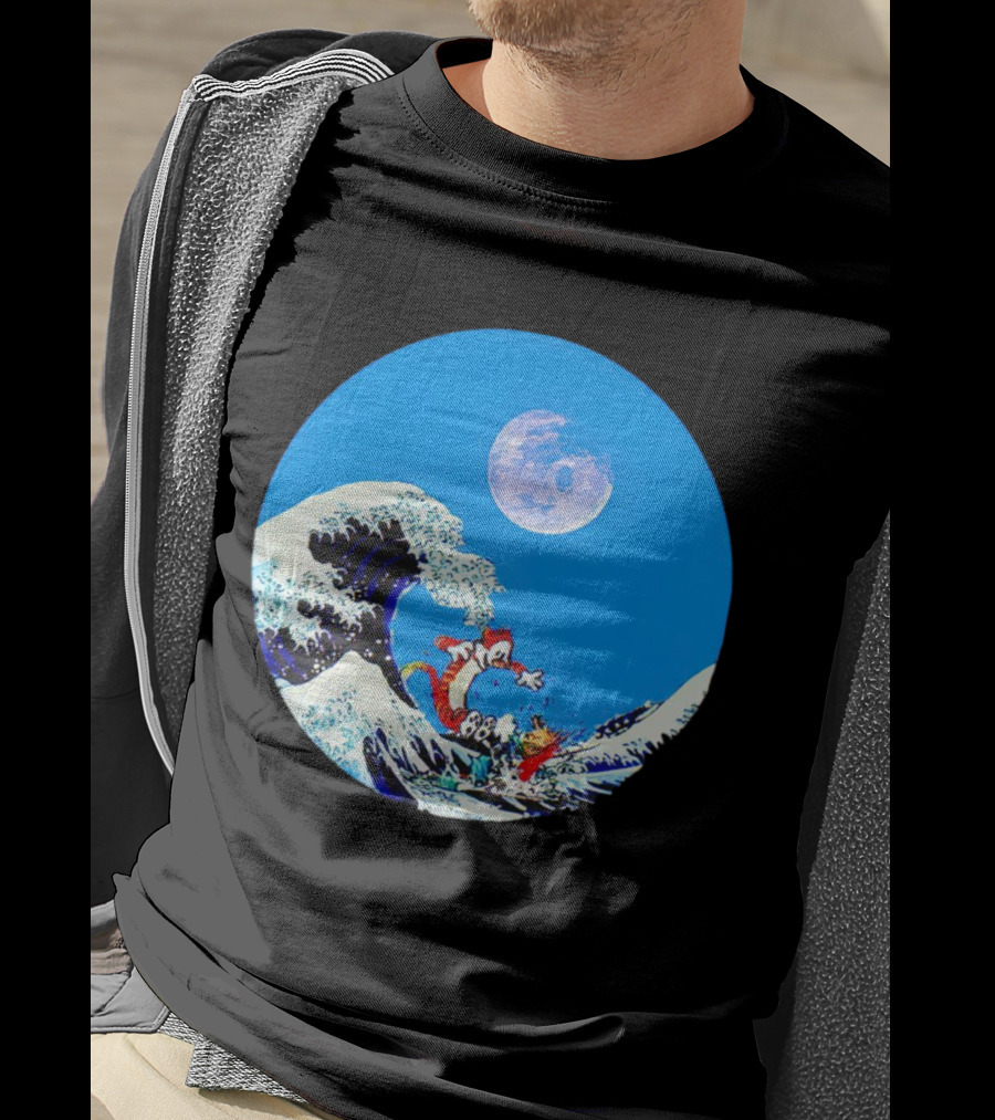 Calvin And Hobbes Lovers Great Wave Moon Adventure T-Shirt