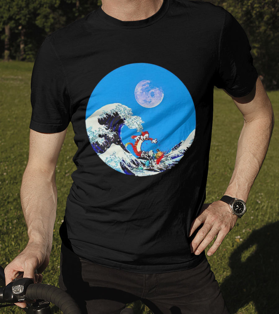 Calvin And Hobbes Lovers Great Wave Moon Adventure T-Shirt