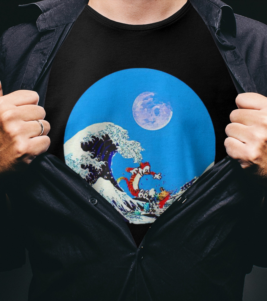 Calvin And Hobbes Lovers Great Wave Moon Adventure T-Shirt