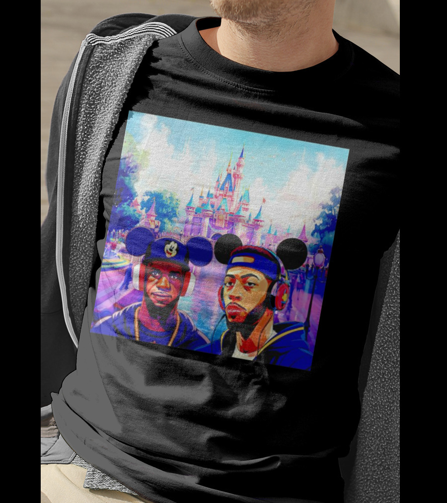 Lebron James And Anthony Davis Disneyland Mickey Mouse Ear Headphones Lakers Basketball Fun T-Shirt