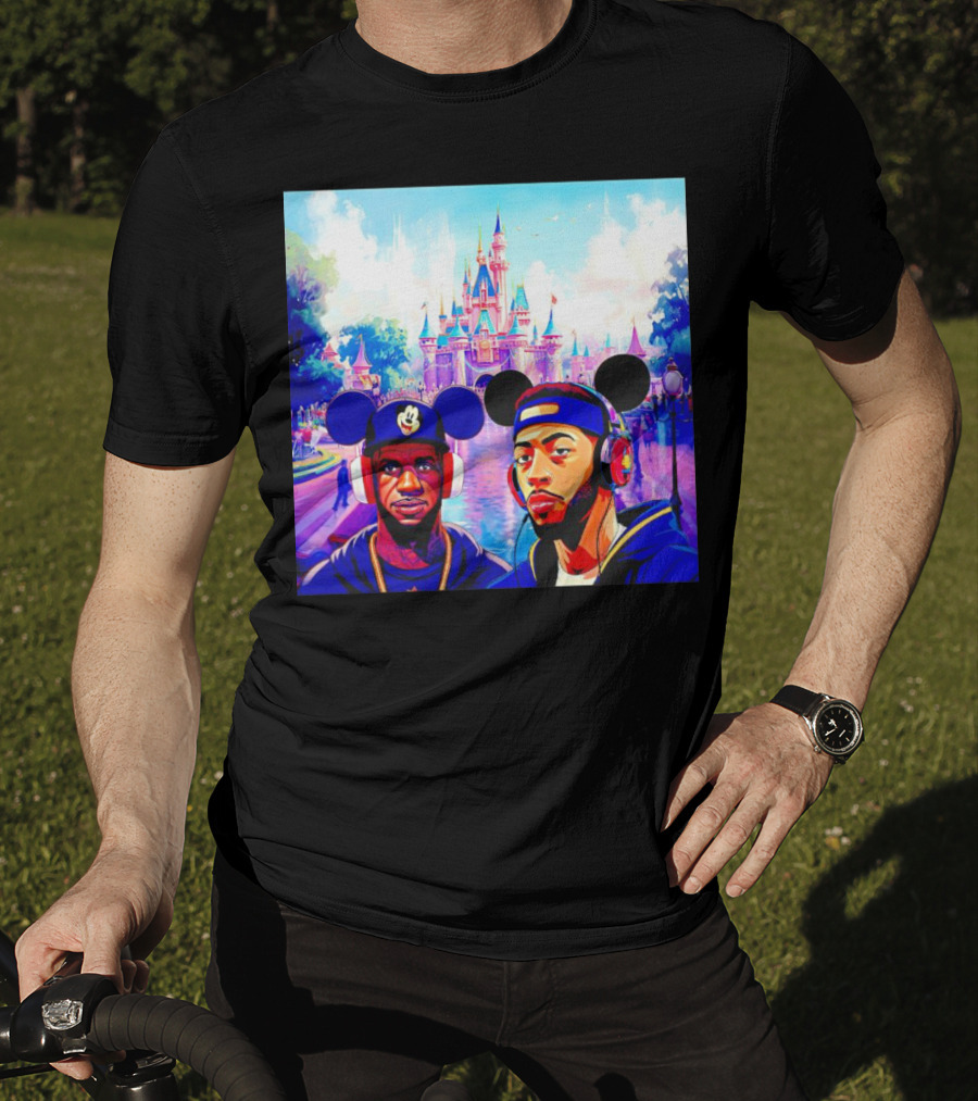Lebron James And Anthony Davis Disneyland Mickey Mouse Ear Headphones Lakers Basketball Fun T-Shirt