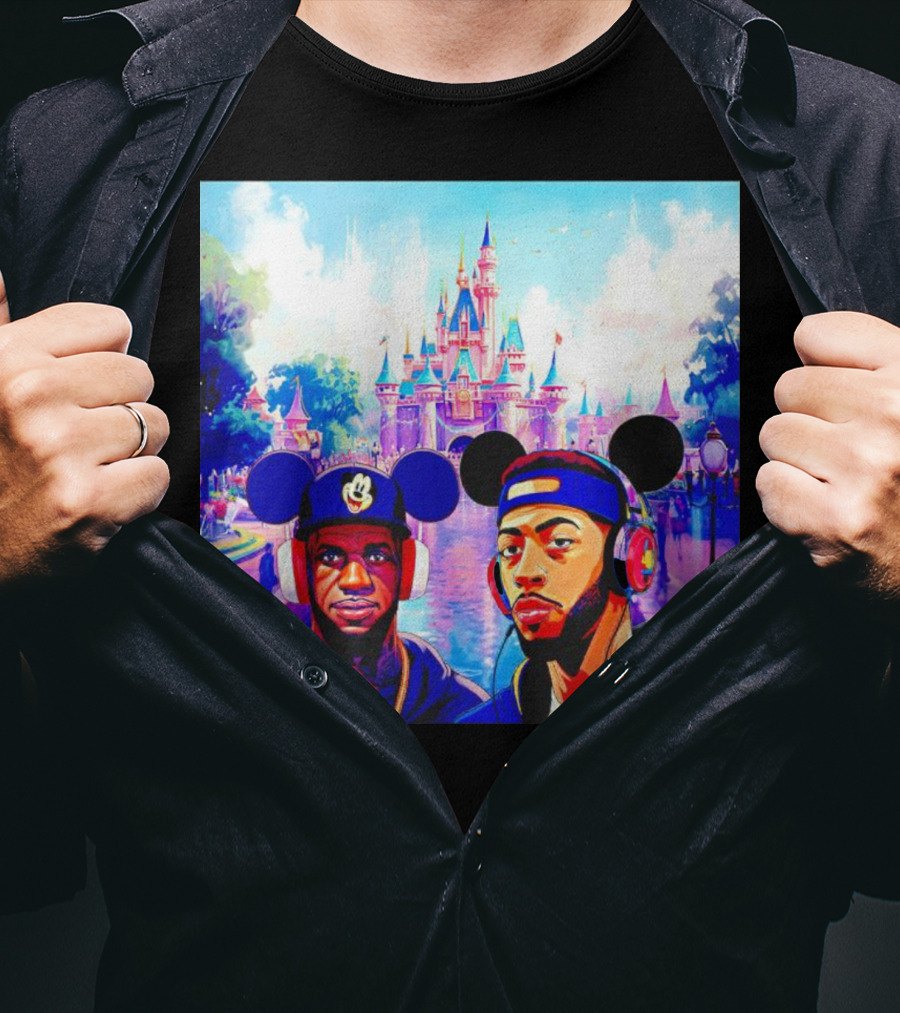 Lebron James And Anthony Davis Disneyland Mickey Mouse Ear Headphones Lakers Basketball Fun T-Shirt
