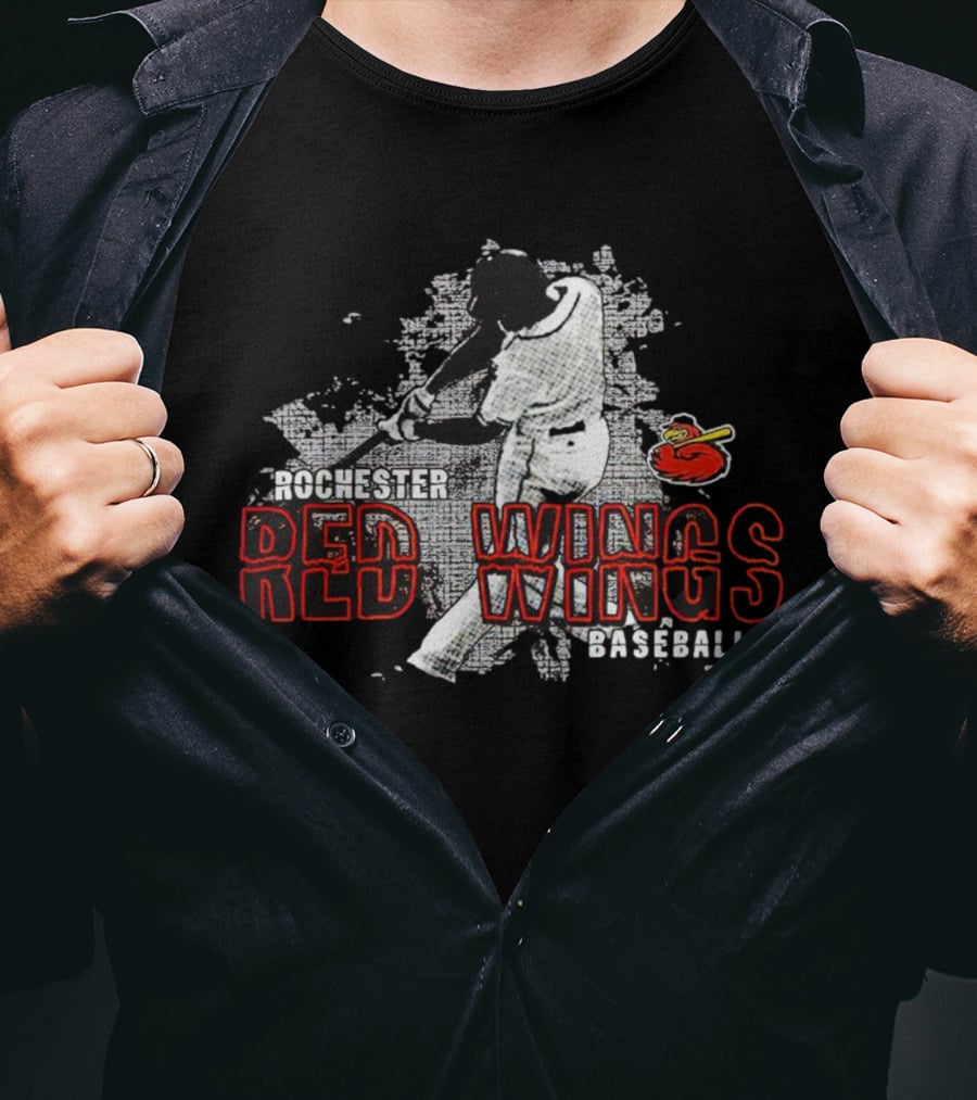 Rochester Red Wings Baseball Player Swinging With Red Wings T-Shirt