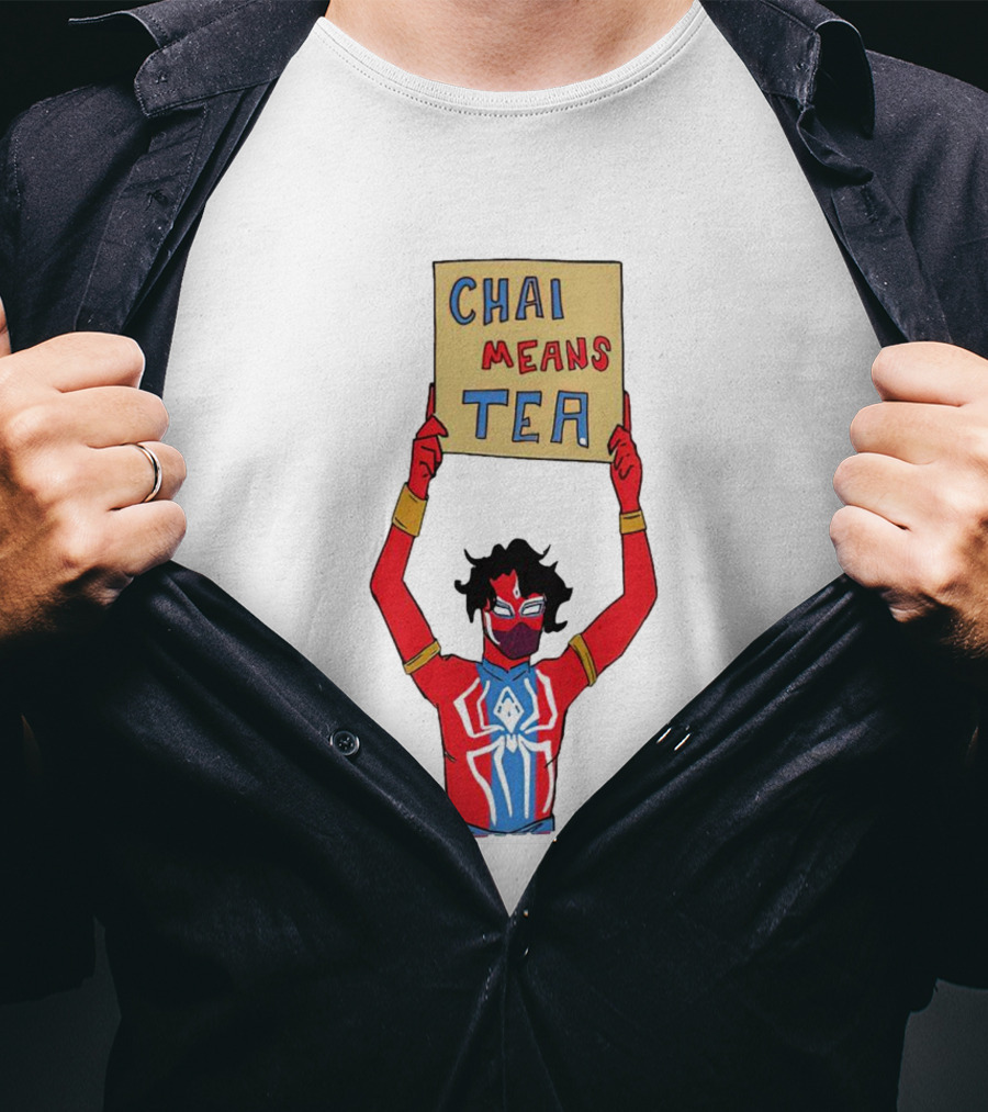 CHAI MEANS TEA Red And Blue Superhero T-Shirt