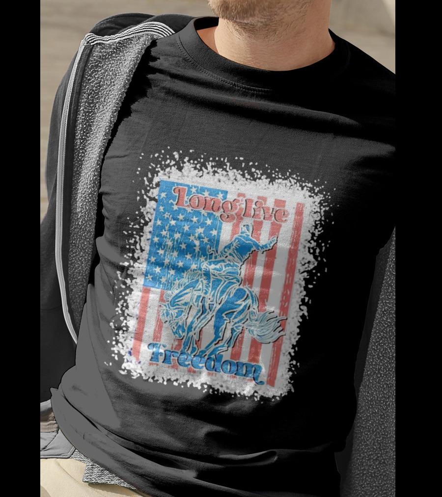 Long Live Freedom America Flag Cowboy And Horse T-Shirt