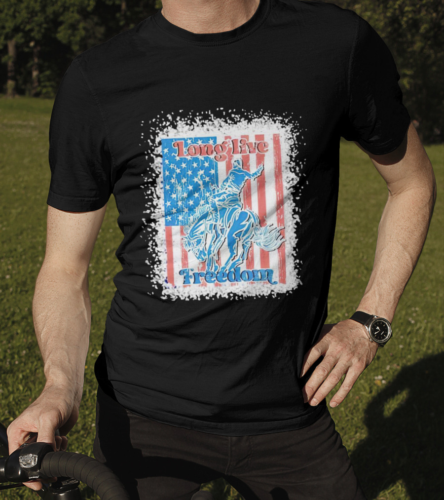 Long Live Freedom America Flag Cowboy And Horse T-Shirt