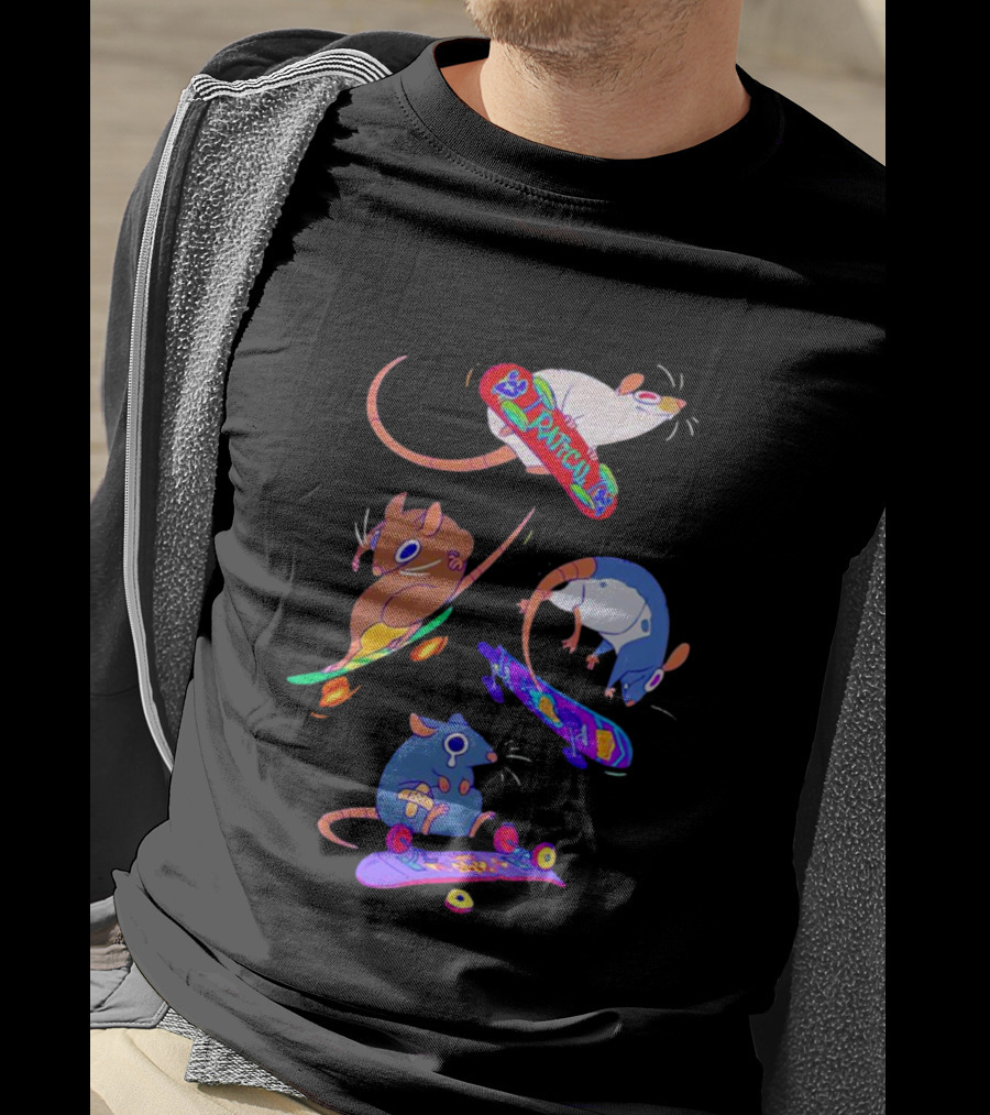 Skateboarding Ratical Rat Colorful Tricks T-Shirt