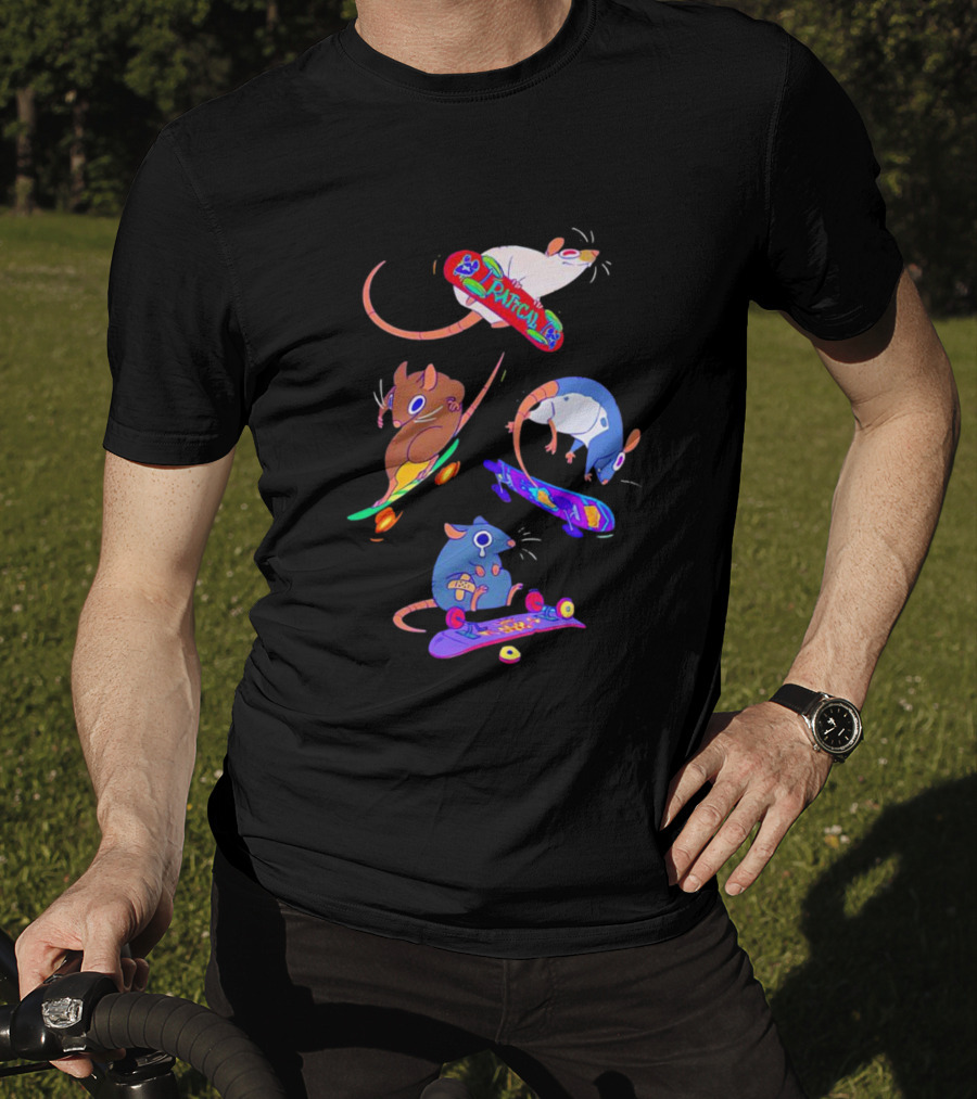 Skateboarding Ratical Rat Colorful Tricks T-Shirt