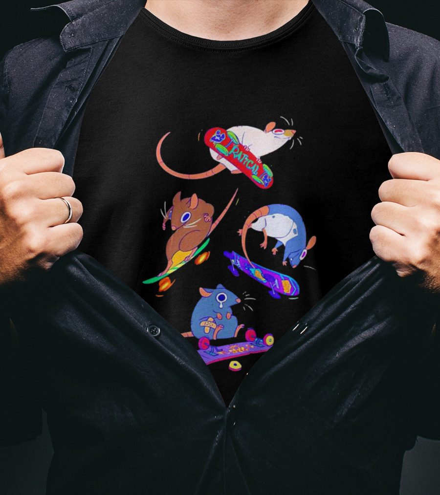 Skateboarding Ratical Rat Colorful Tricks T-Shirt