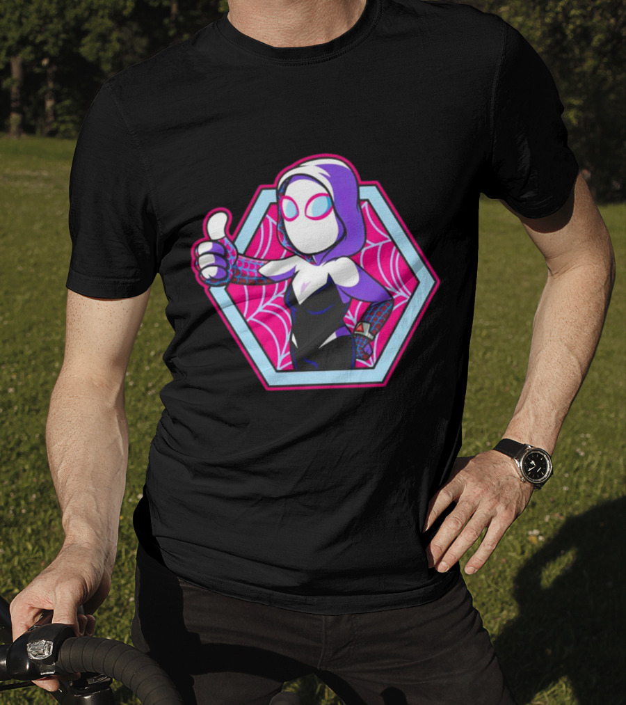Vault Gwen Thumbs Up Spider-Gwen Hexagon Web Background T-Shirt