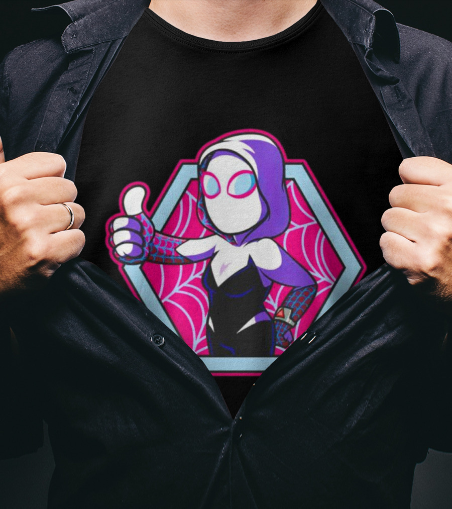 Vault Gwen Thumbs Up Spider-Gwen Hexagon Web Background T-Shirt