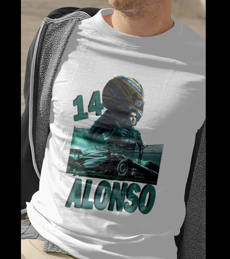 14 Alonso Aramco Racing Helmet And Car T-Shirt