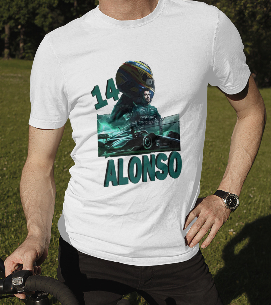 14 Alonso Aramco Racing Helmet And Car T-Shirt