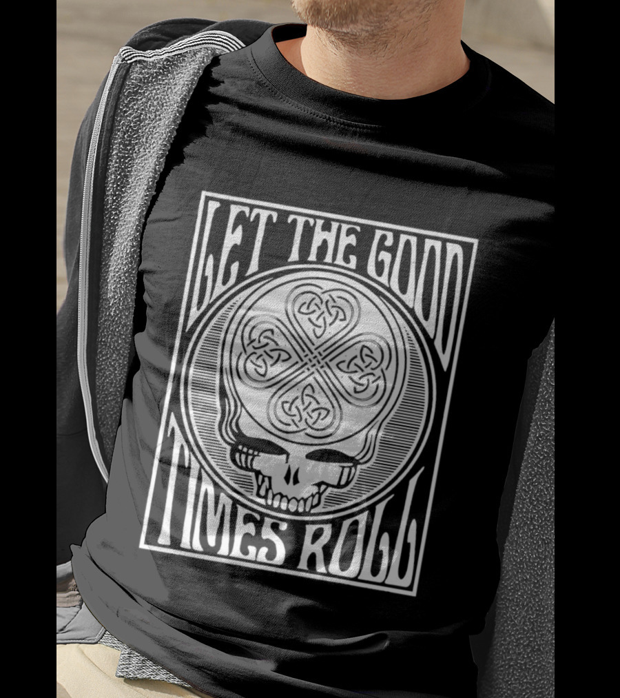 Let The Good Times Roll Skull With Celtic Knot Motif T-Shirt