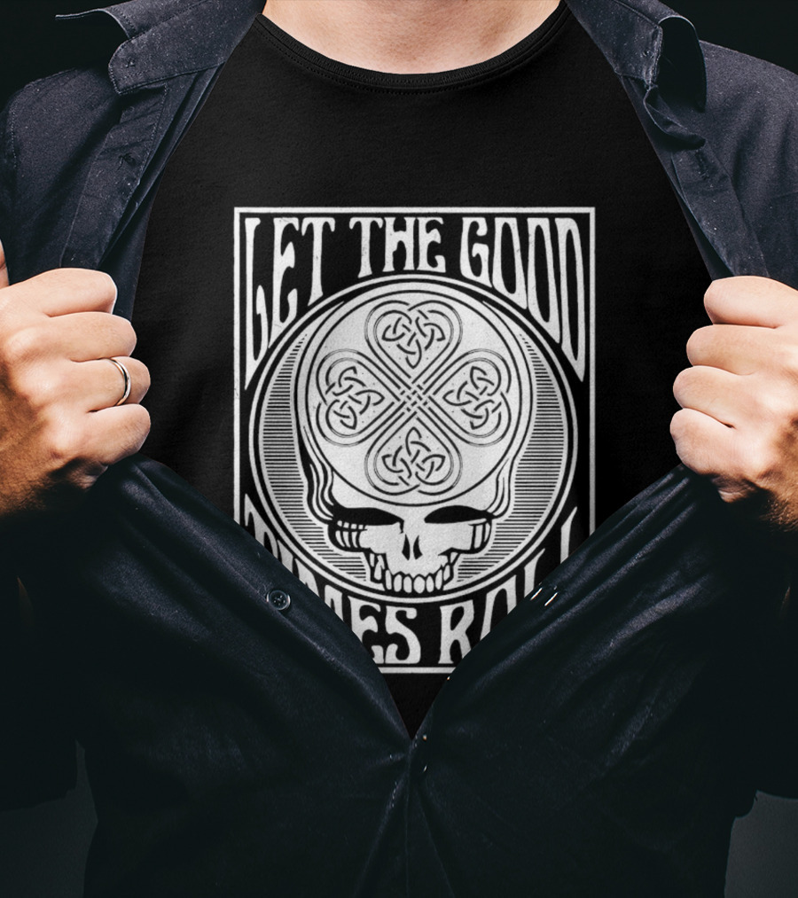 Let The Good Times Roll Skull With Celtic Knot Motif T-Shirt