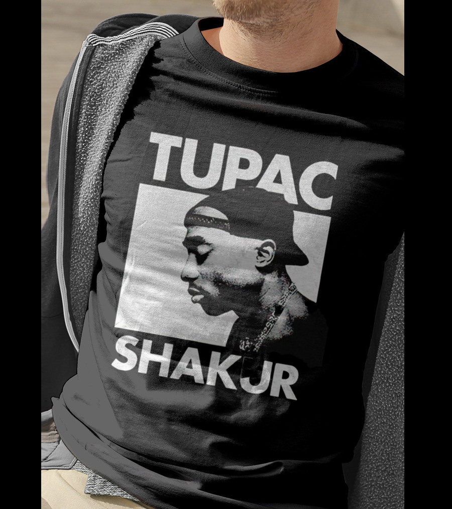 Tupac Shakur Profile Portrait Black T-Shirt