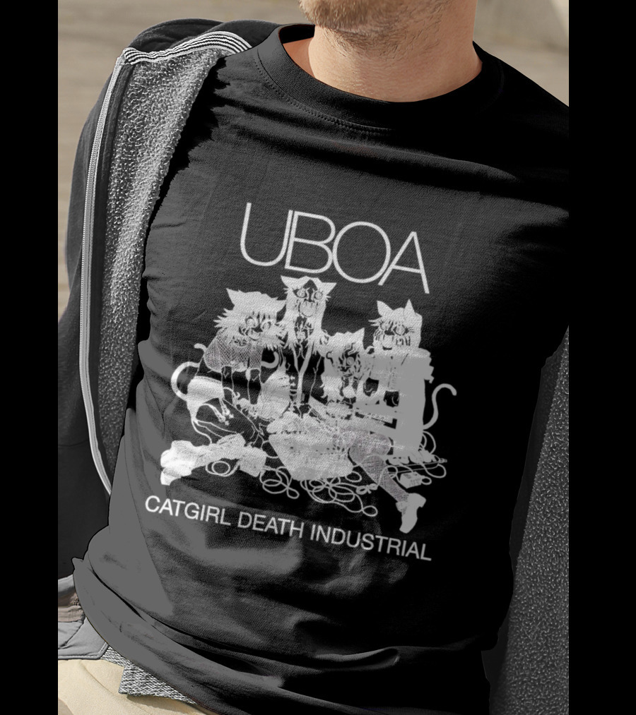 UBOA Catgirl Death Industrial White Text And Figures T-Shirt