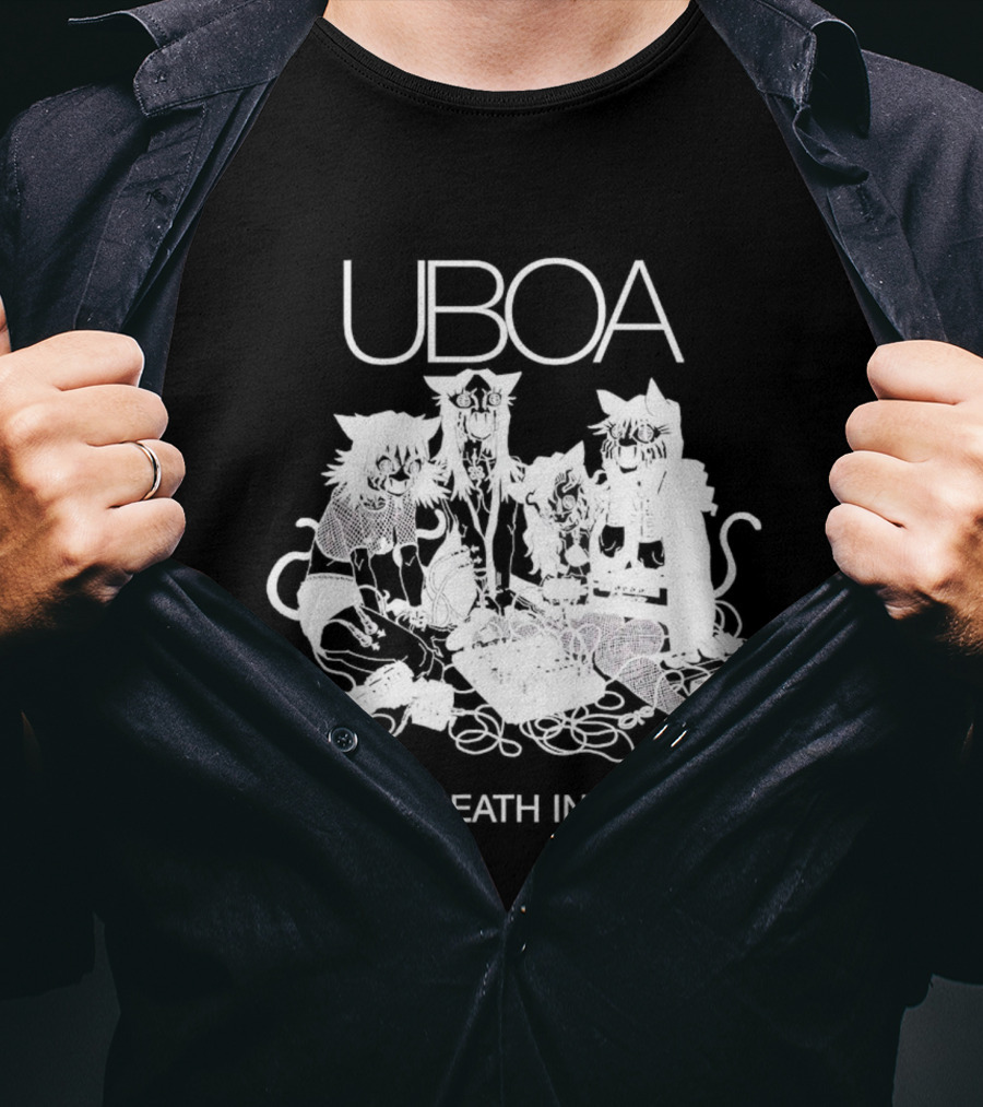 UBOA Catgirl Death Industrial White Text And Figures T-Shirt