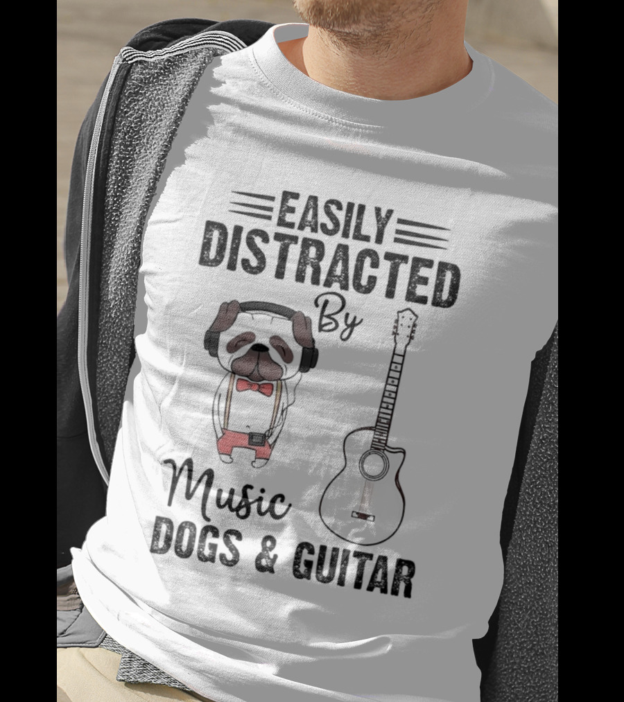Easily Distracted By Music Dogs And Guitar T-Shirt