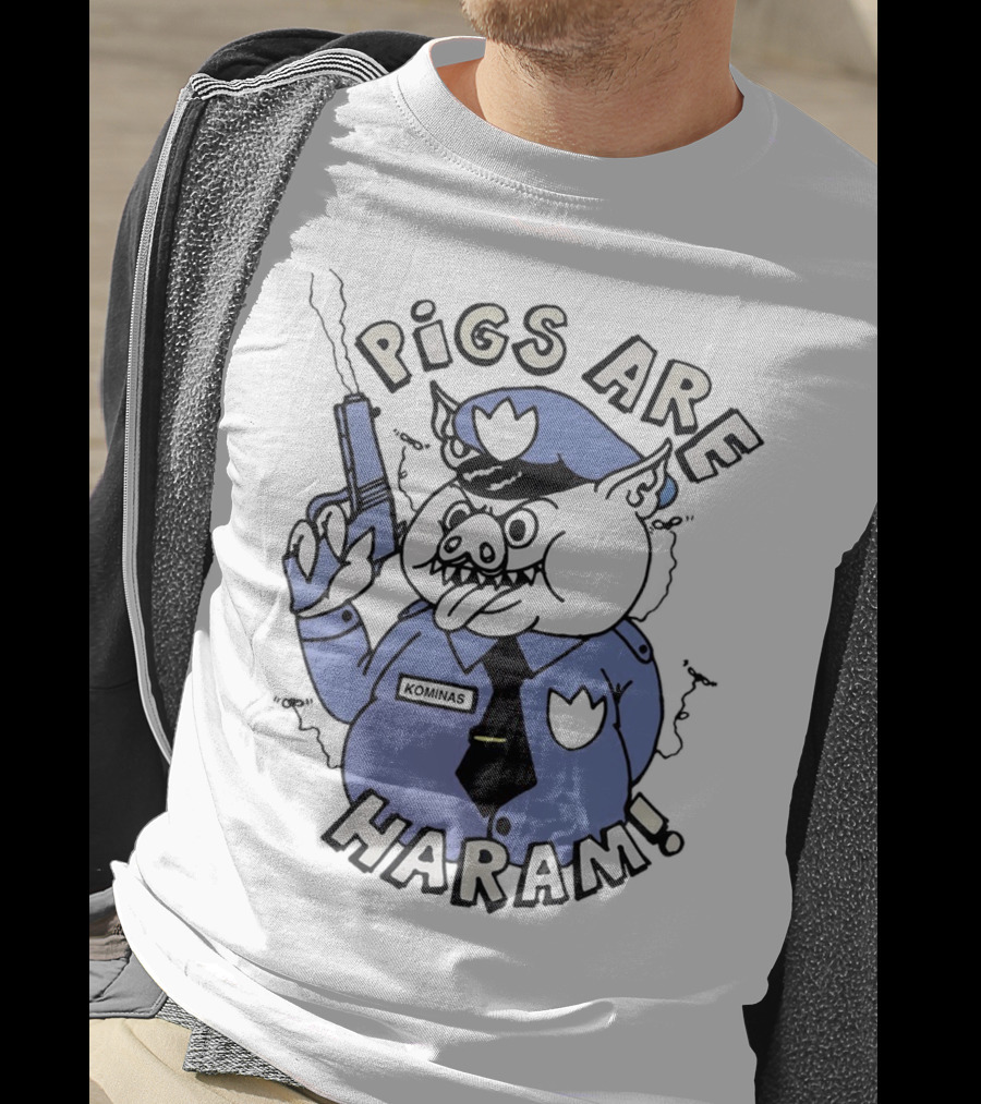 Pigs Are Haram Kominas Smoking Cartoon Police Pig T-Shirt