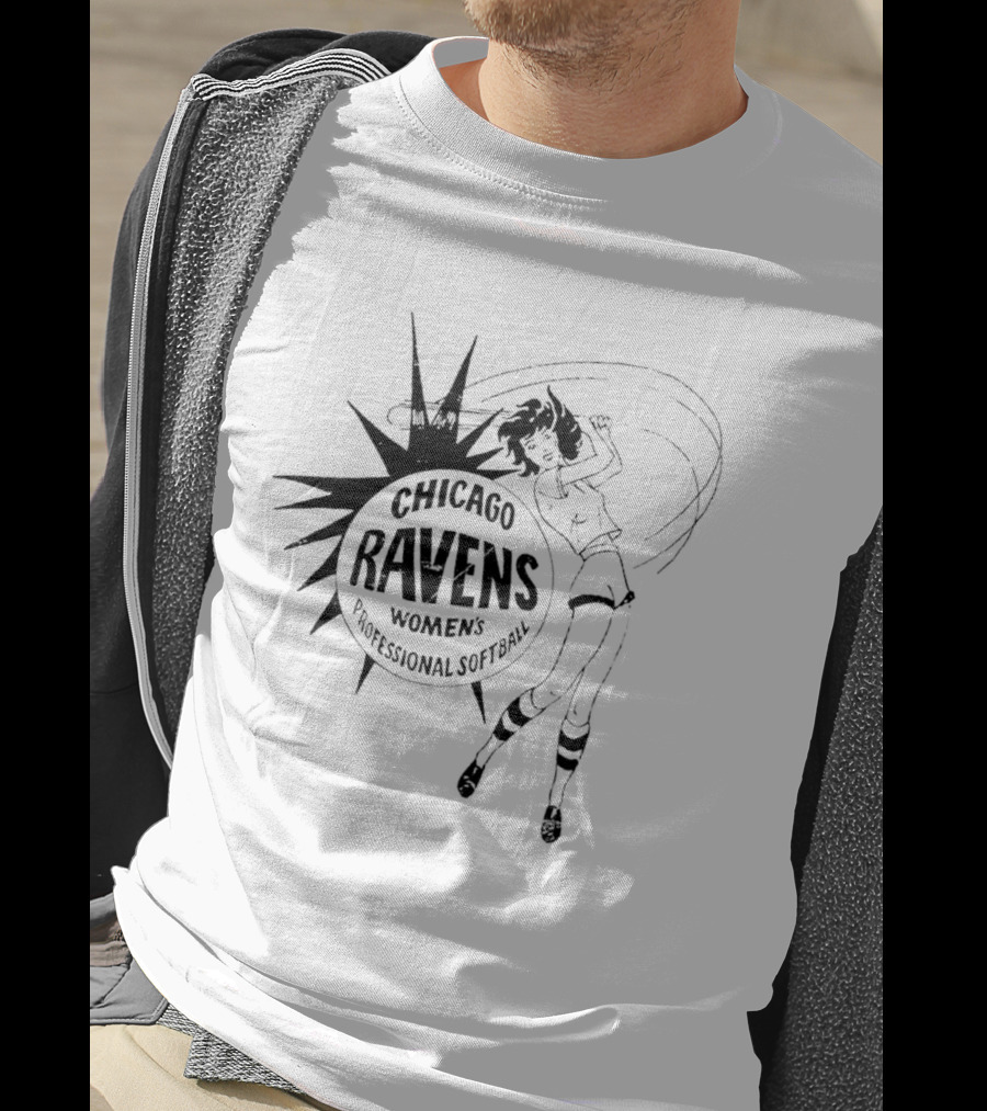 Chicago Ravens Women's Professional Softball Logo With Dynamic Female Player T-Shirt