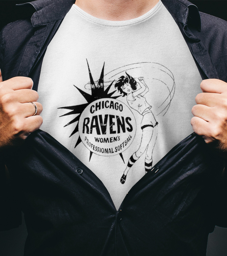 Chicago Ravens Women's Professional Softball Logo With Dynamic Female Player T-Shirt