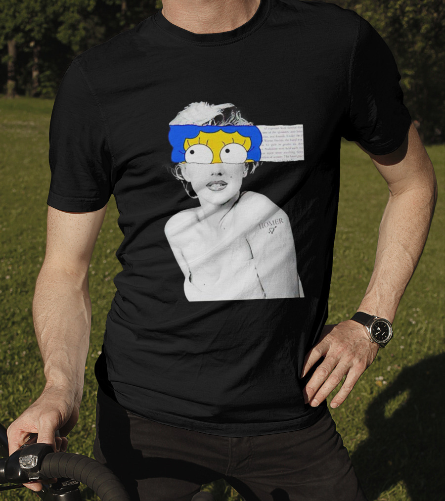Marylin Monroe And Marge Simpson Crossover With Homer Tattoo T-Shirt