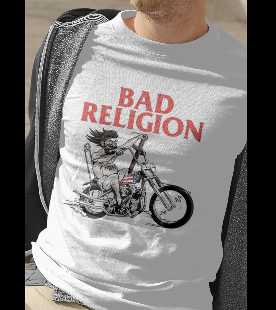 Bad Religion Motorcycle Rider With American Flag Details T-Shirt