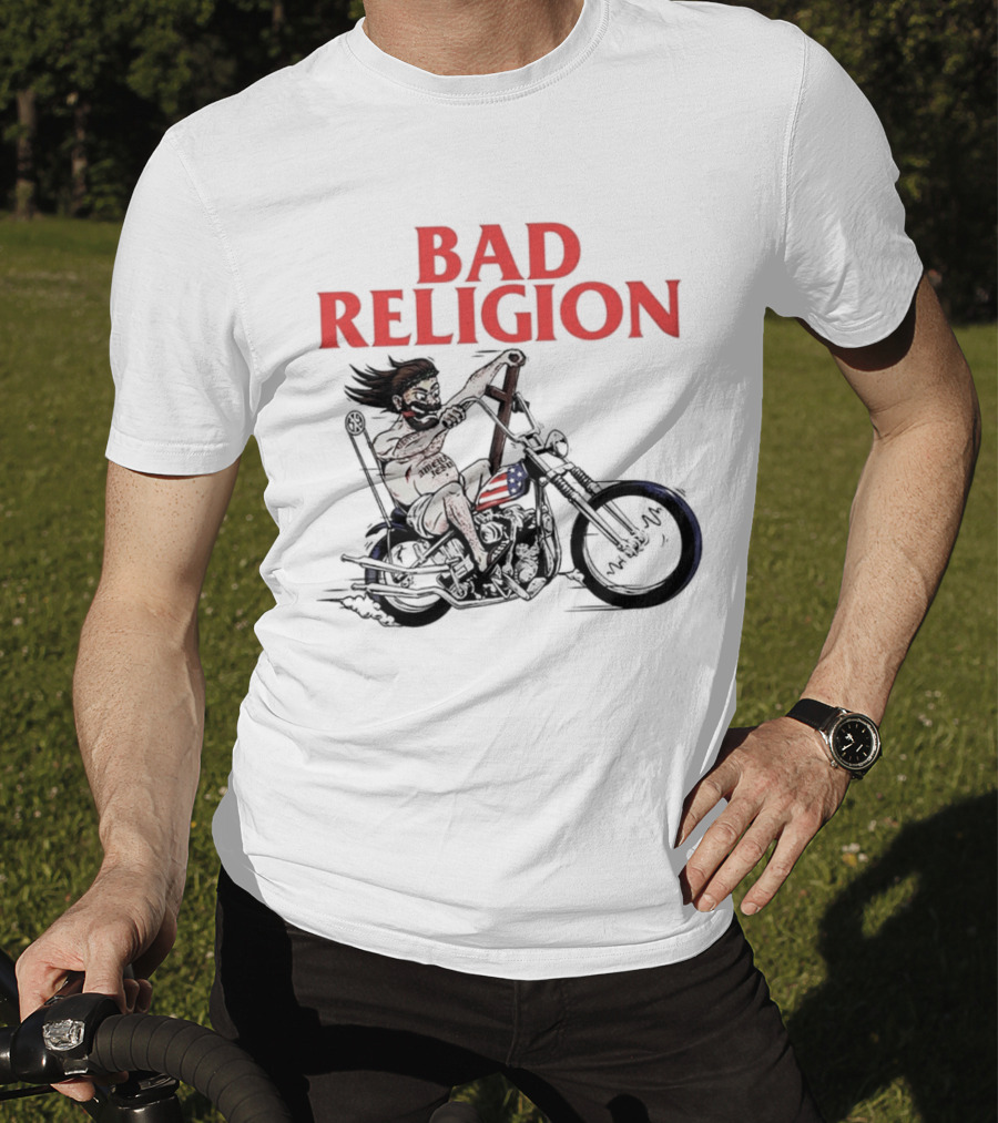 Bad Religion Motorcycle Rider With American Flag Details T-Shirt