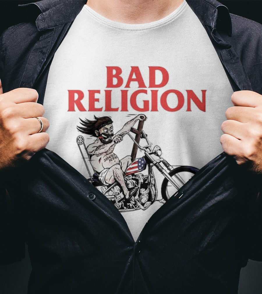 Bad Religion Motorcycle Rider With American Flag Details T-Shirt