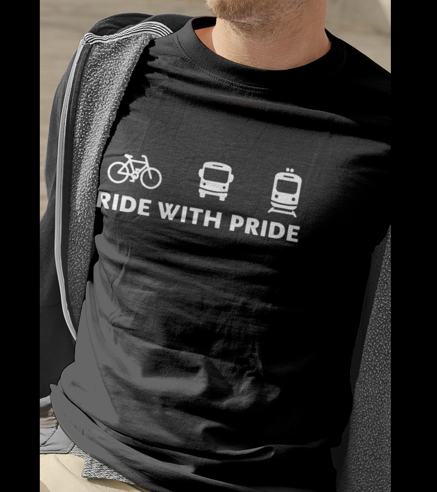 Ride With Pride Bicycle Bus Train Icons T-Shirt