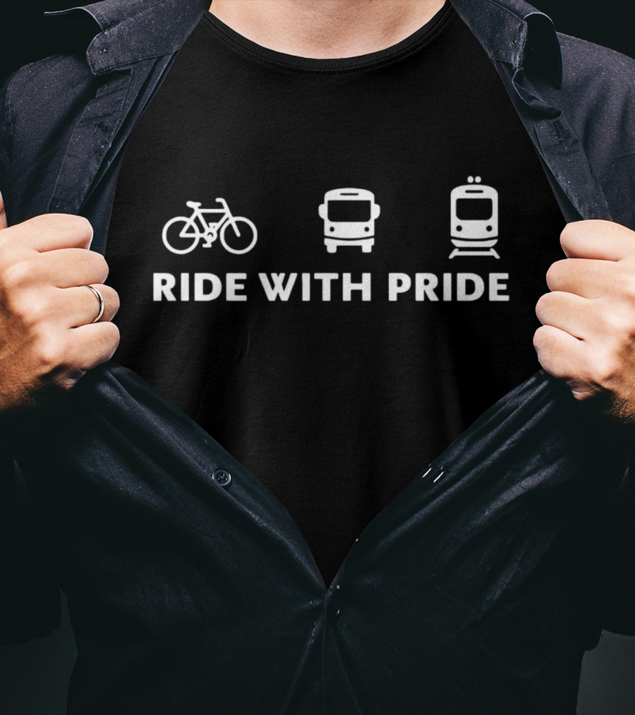 Ride With Pride Bicycle Bus Train Icons T-Shirt