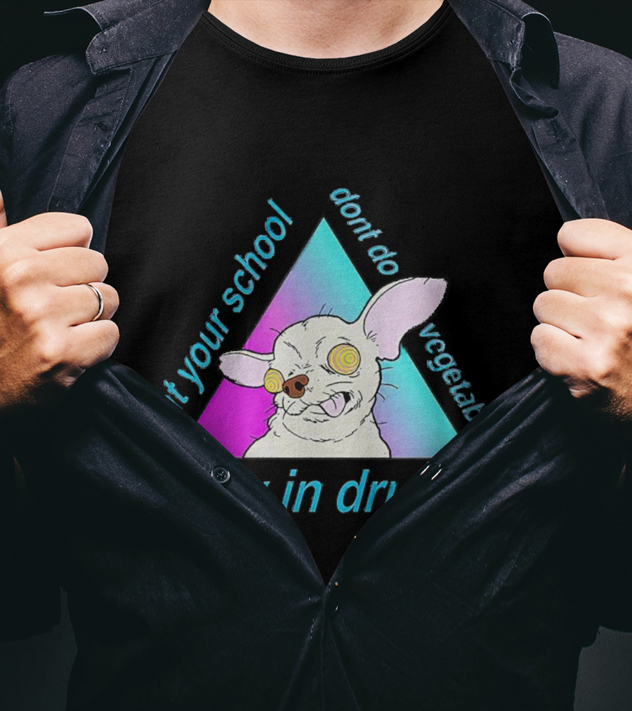 Stay In Drugs Eat Your School Don’t Do Vegetables Trippy Dog Triangle T-Shirt