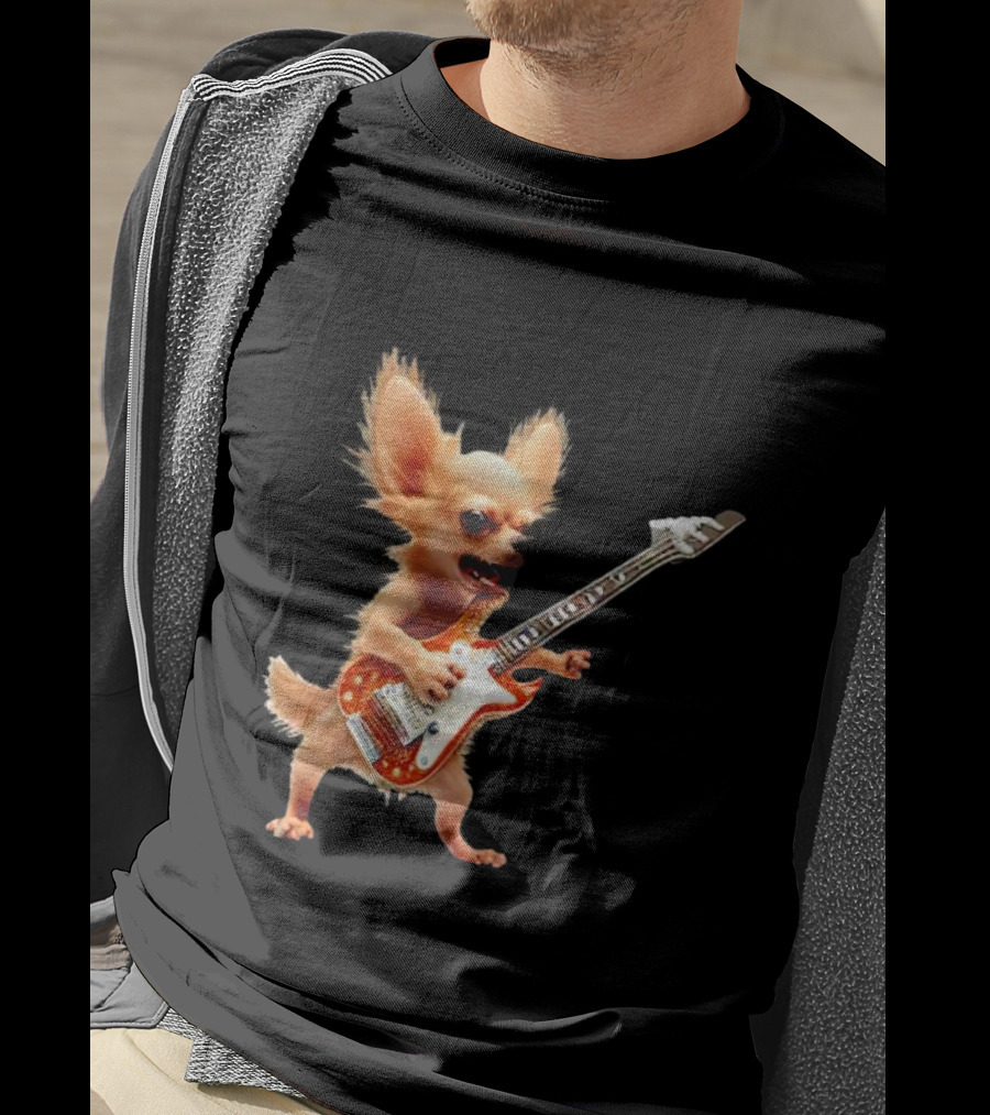Chihuahua Playing Electric Guitar Rockstar T-Shirt