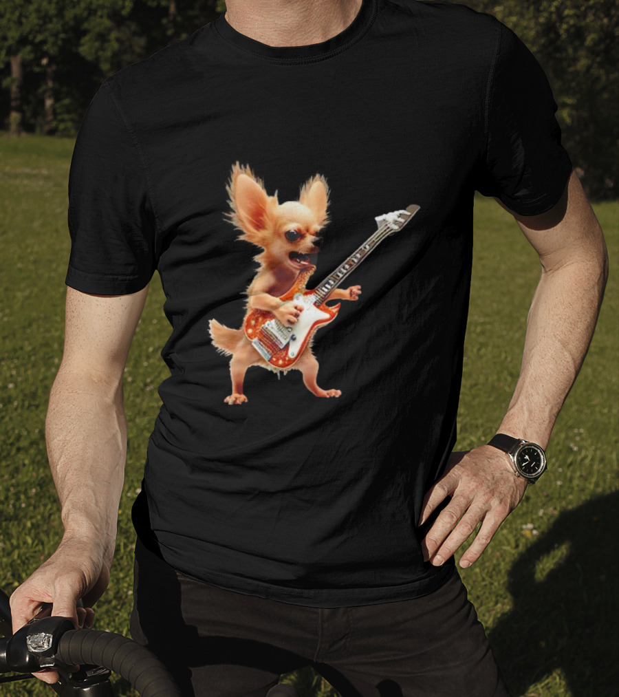 Chihuahua Playing Electric Guitar Rockstar T-Shirt