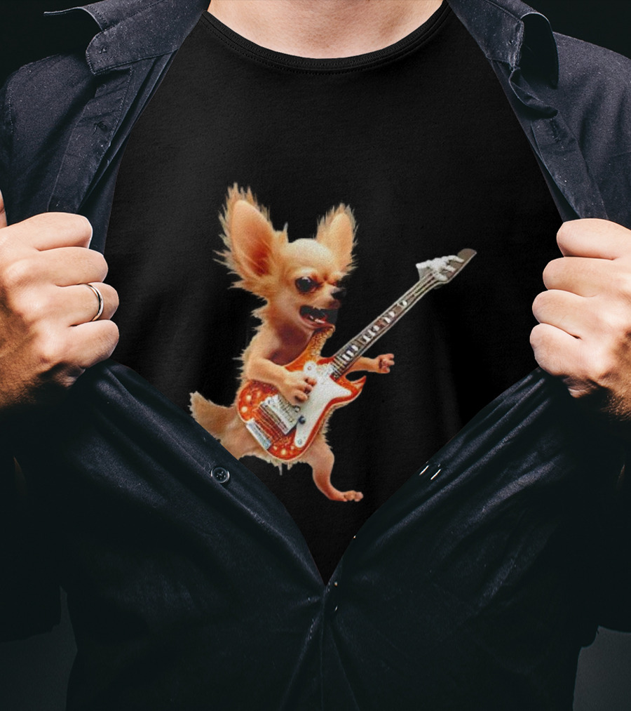 Chihuahua Playing Electric Guitar Rockstar T-Shirt