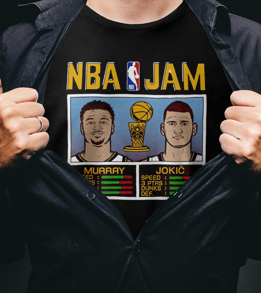 NBA Jam Nikola Jokic Jamal Murray Denver Nuggets Basketball Game Stats T-Shirt
